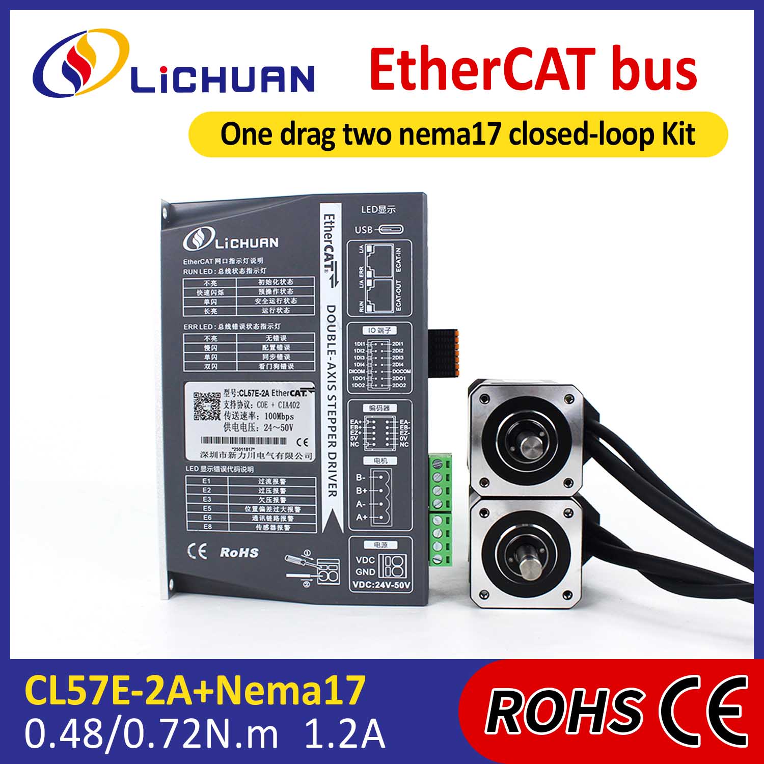 EtherCAT 2-faset Nema17 2-akset DC lukket sløjfe stepmotor driversæt