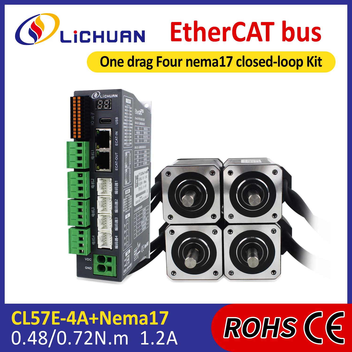 EtherCAT 2-faset Nema17 4-akset DC lukket sløjfe stepmotor driversæt