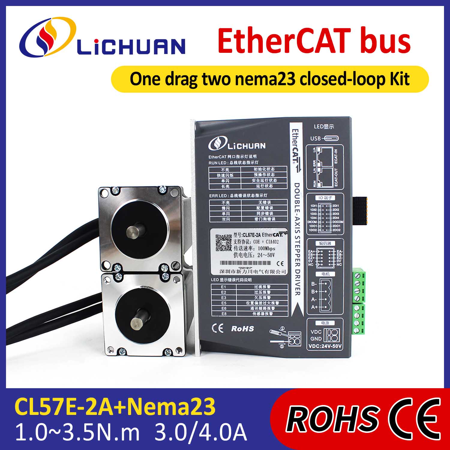 EtherCAT 2-faset Nema23 2-akset DC lukket sløjfe stepmotor driversæt
