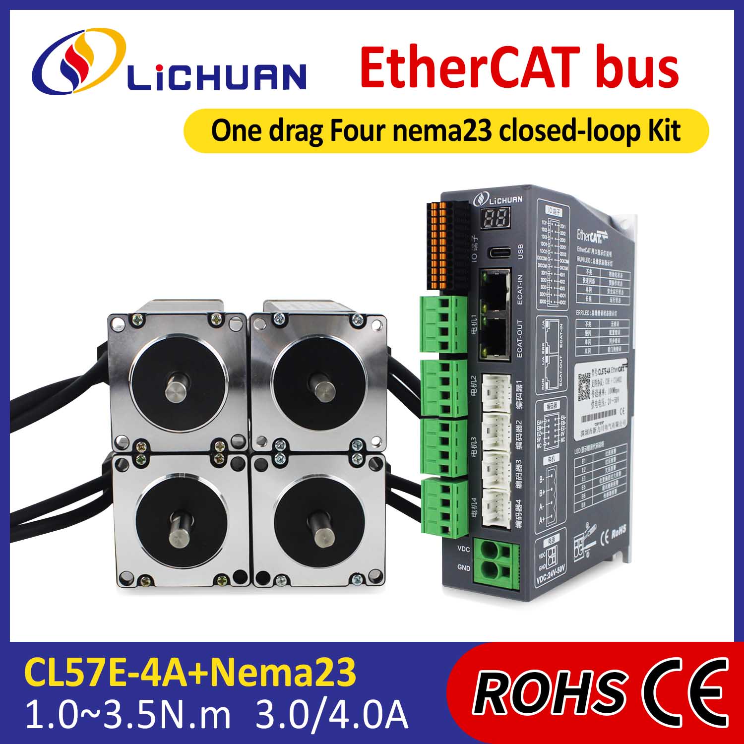 EtherCAT 2-faset Nema23 4-akset DC lukket sløjfe stepmotor driversæt