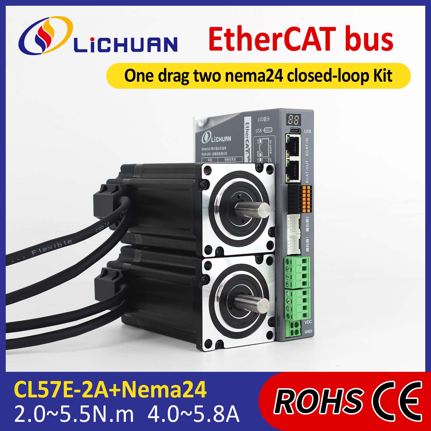 EtherCAT 2-faset Nema24 2-akset DC lukket sløjfe stepmotor driversæt